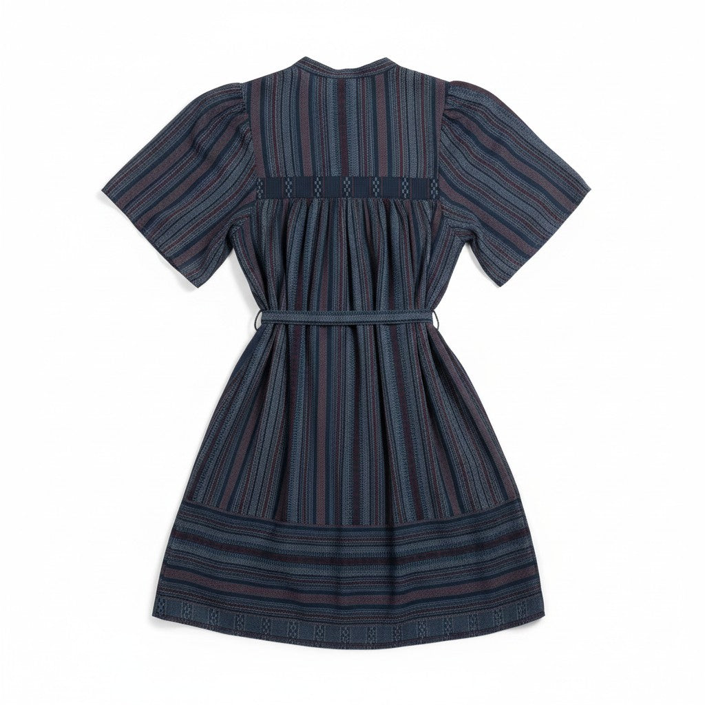 Navy striped dress on a white background