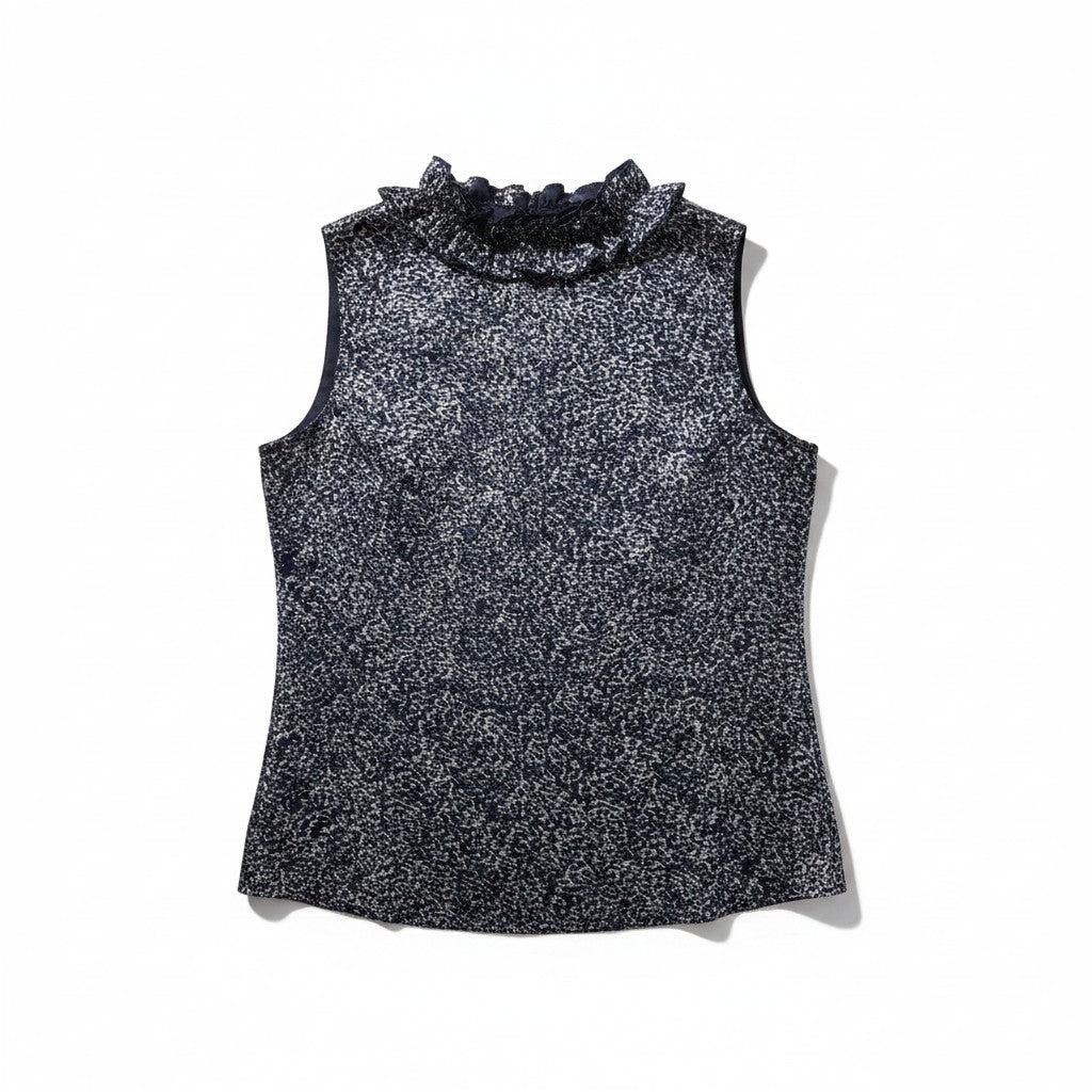 Navy floral sleeveless top on a white background