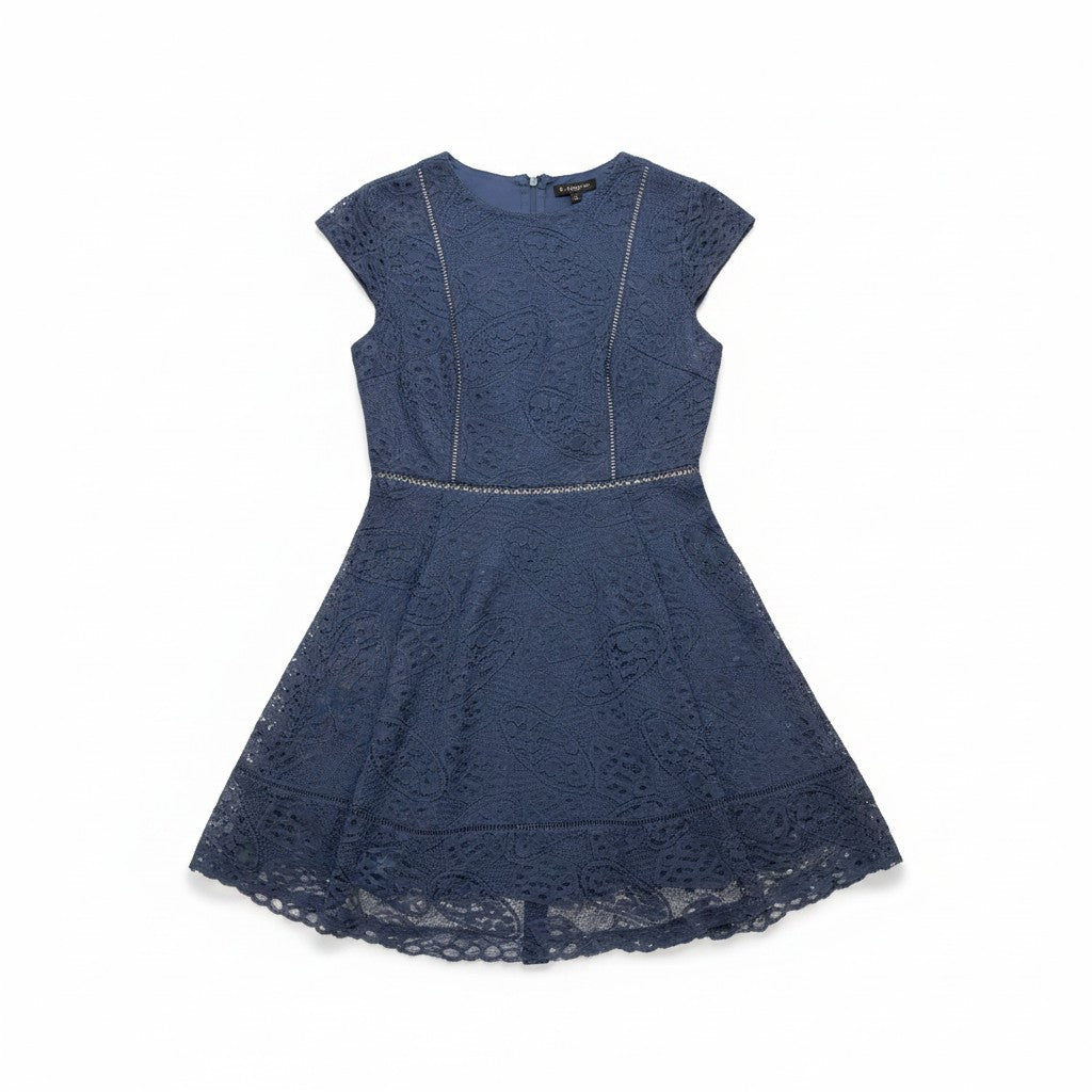 Blue lace dress on a white background