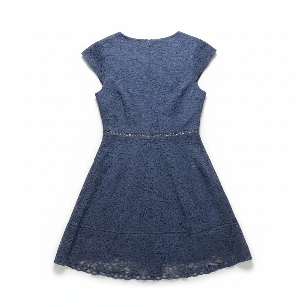 Blue lace dress on a white background