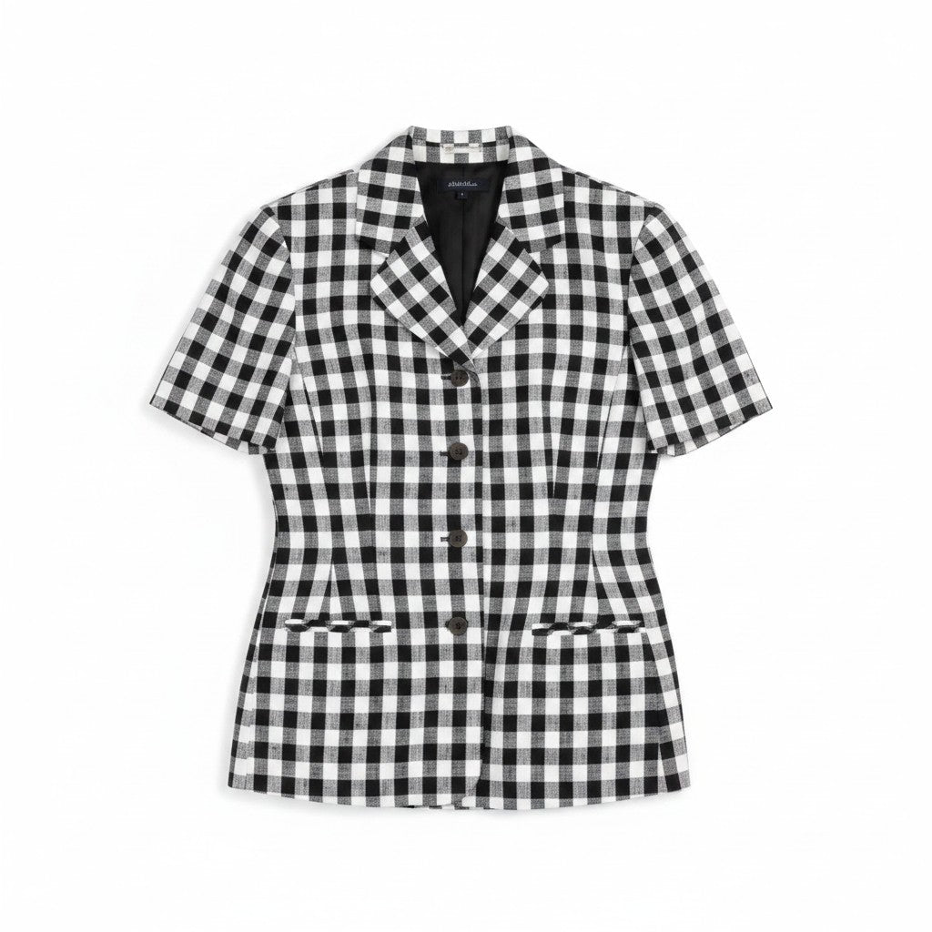 Black and white checkered blazer on a white background