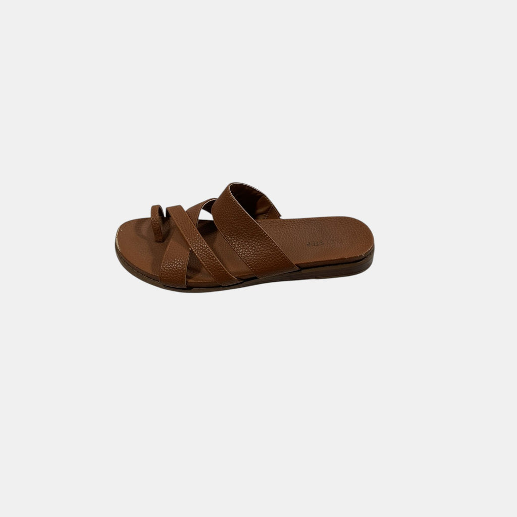 brown leather sandals on a white background