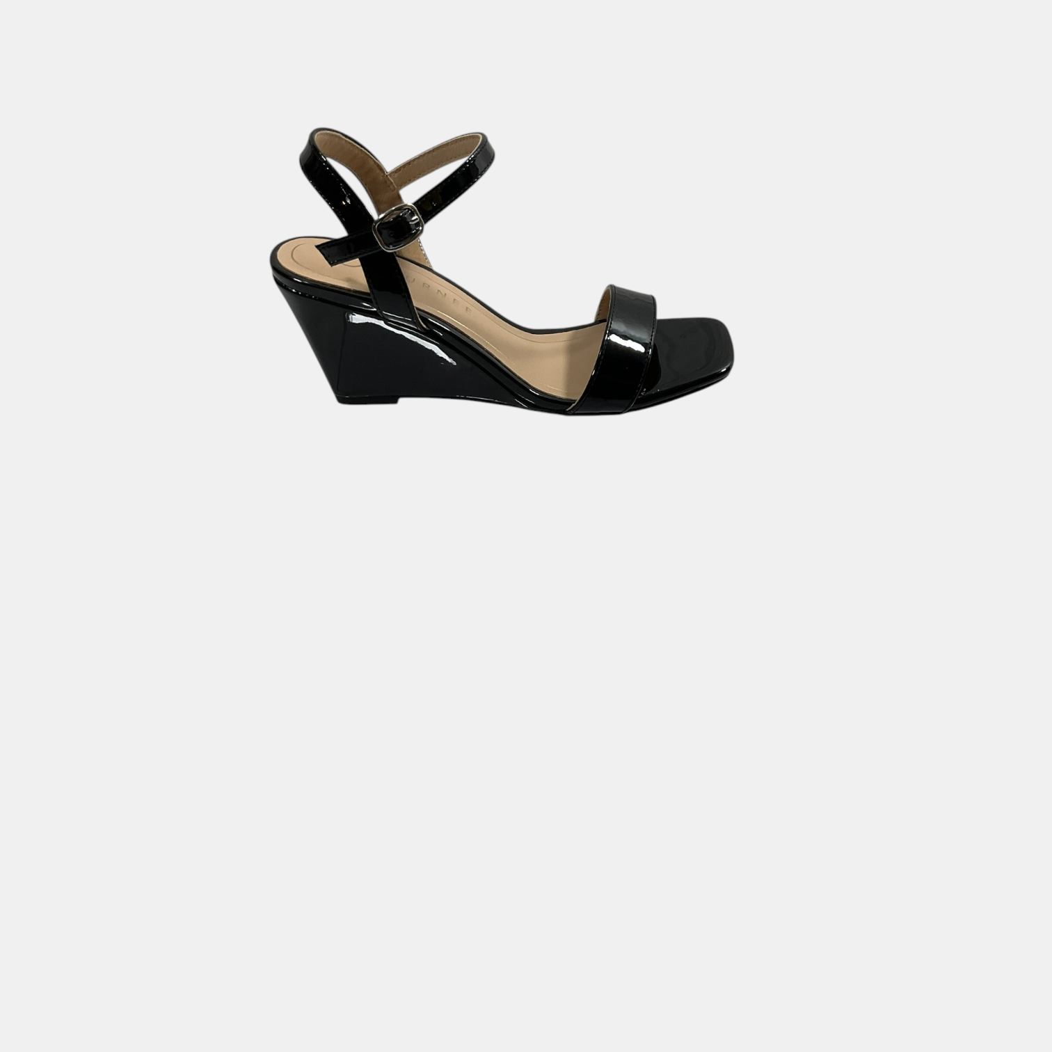 The Patent Ankle Strap Wedge Sandal by Journee