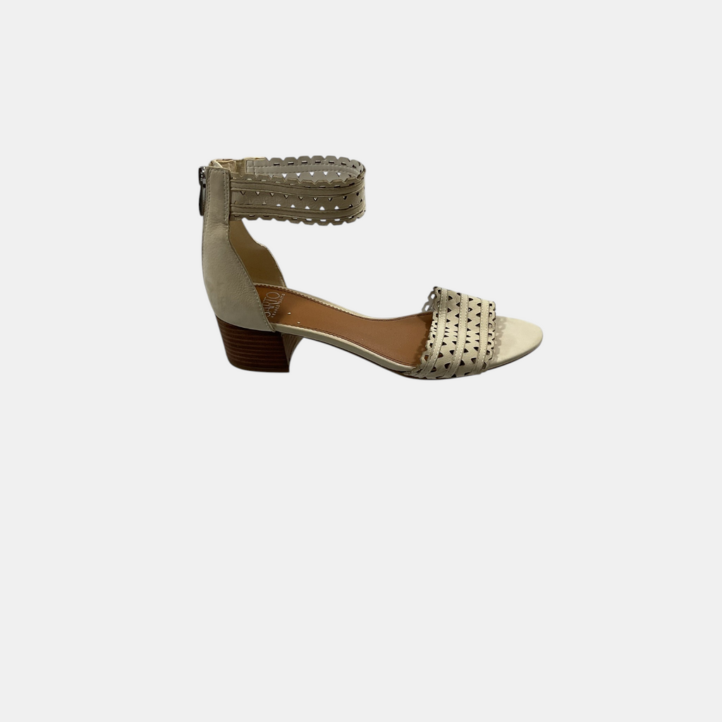 beige ankle strap sandal on a white background
