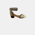 beige ankle strap sandal on a white background