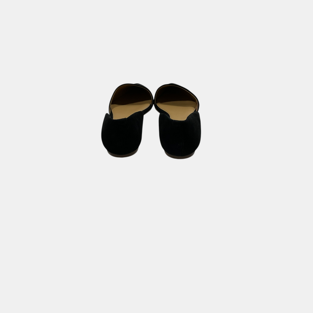 Pair of black slippers on a white background
