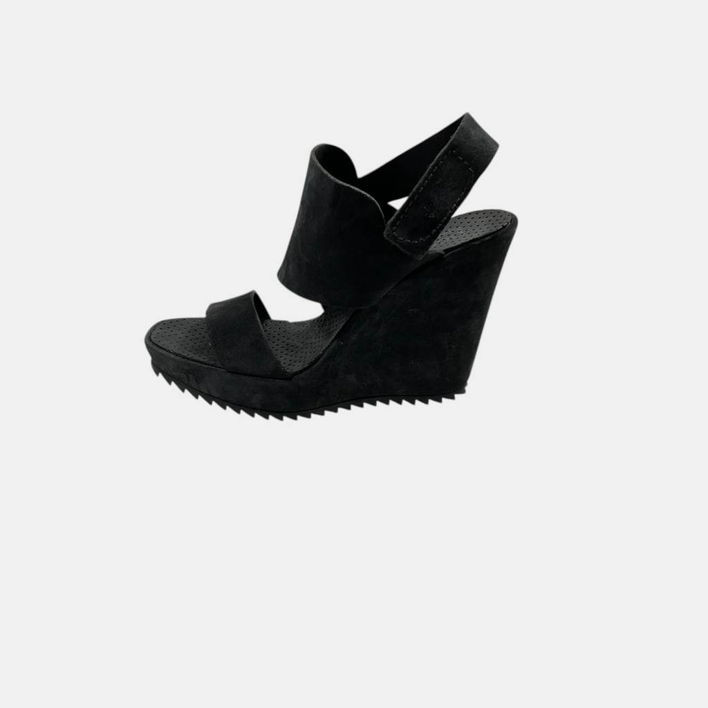 The Serrated Edge Cross Strap Wedge Sandal by Pedro Garcia