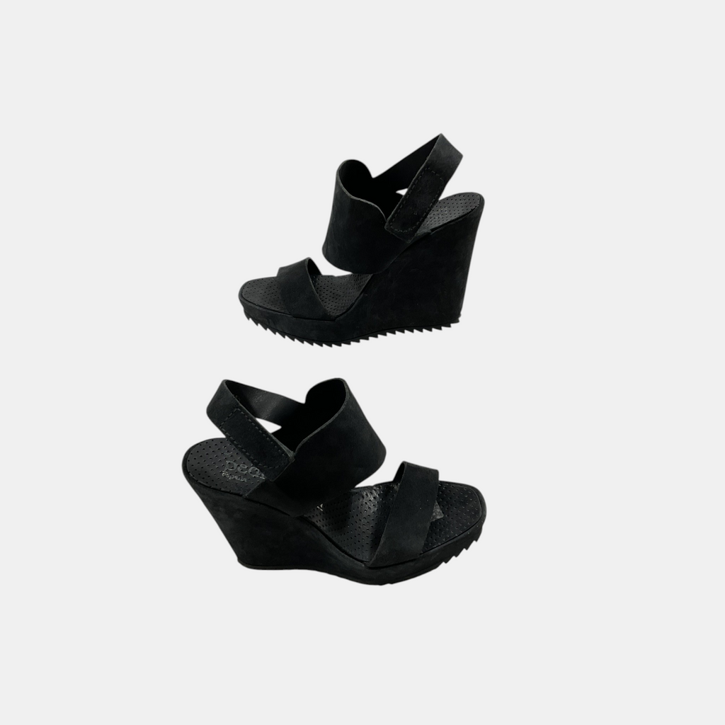 The Serrated Edge Cross Strap Wedge Sandal by Pedro Garcia