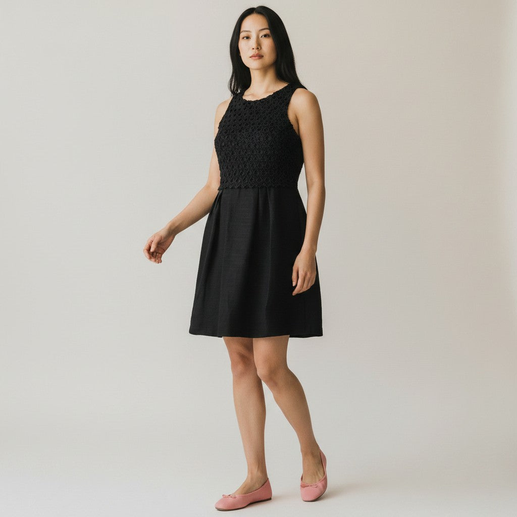 The Noir Crochet Bodice Fit & Flare Dress by LOFT