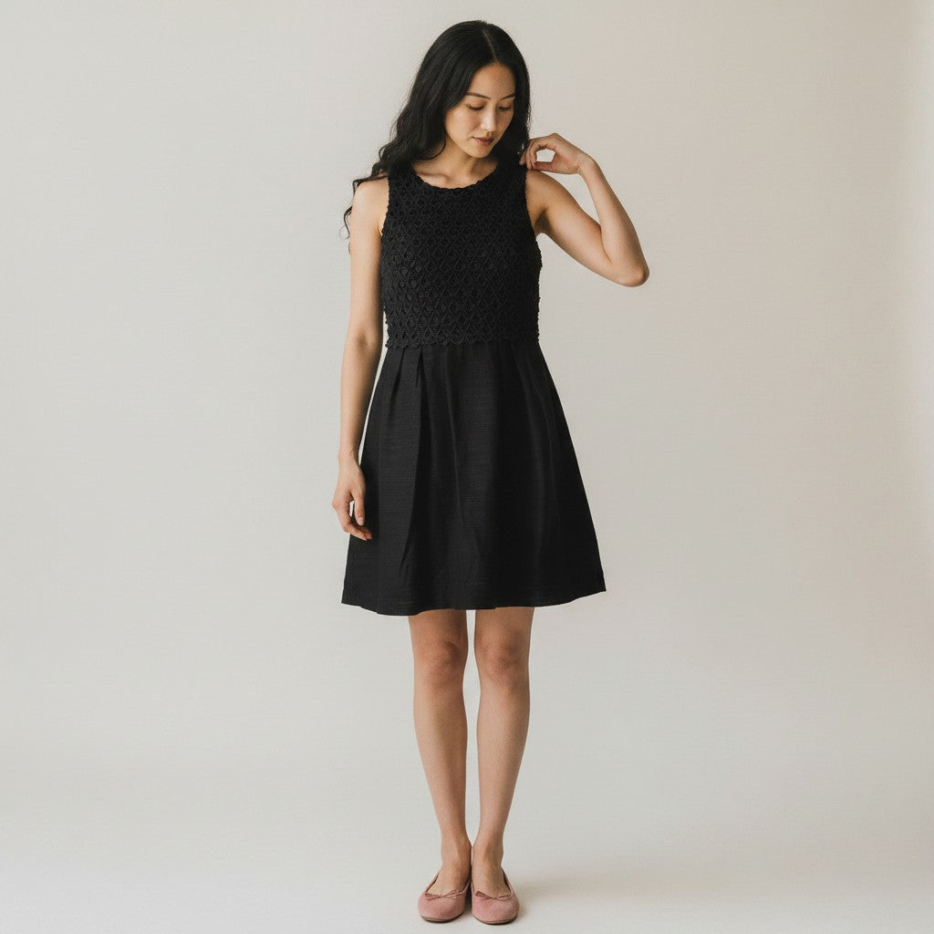 The Noir Crochet Bodice Fit & Flare Dress by LOFT