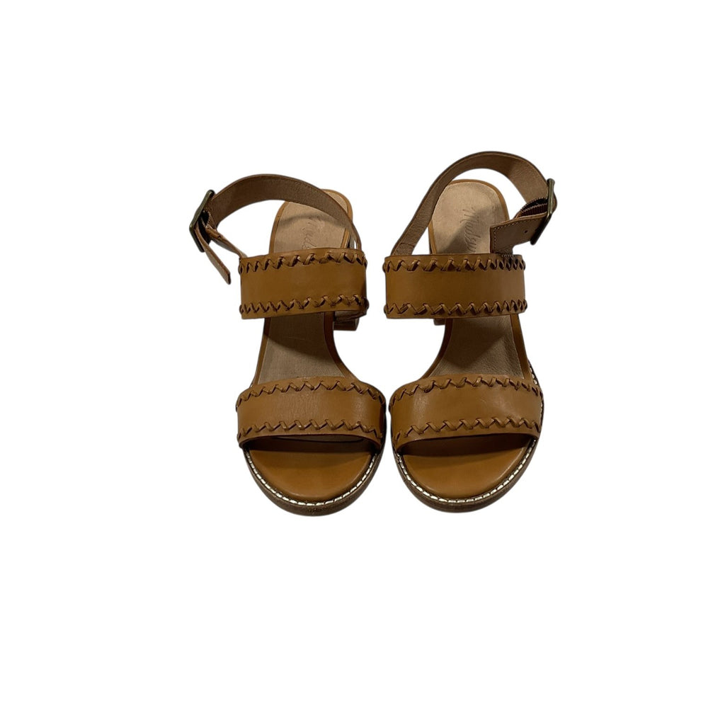 Pair of brown sandals on a white background