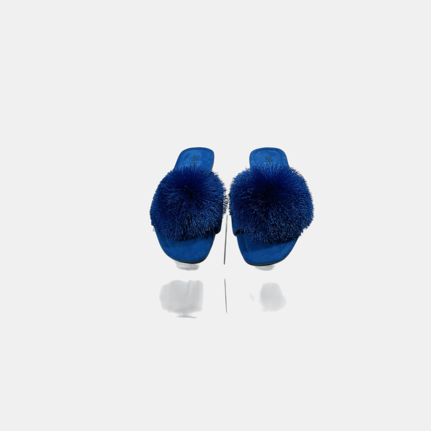 blue sandal with a pom pom on a white background