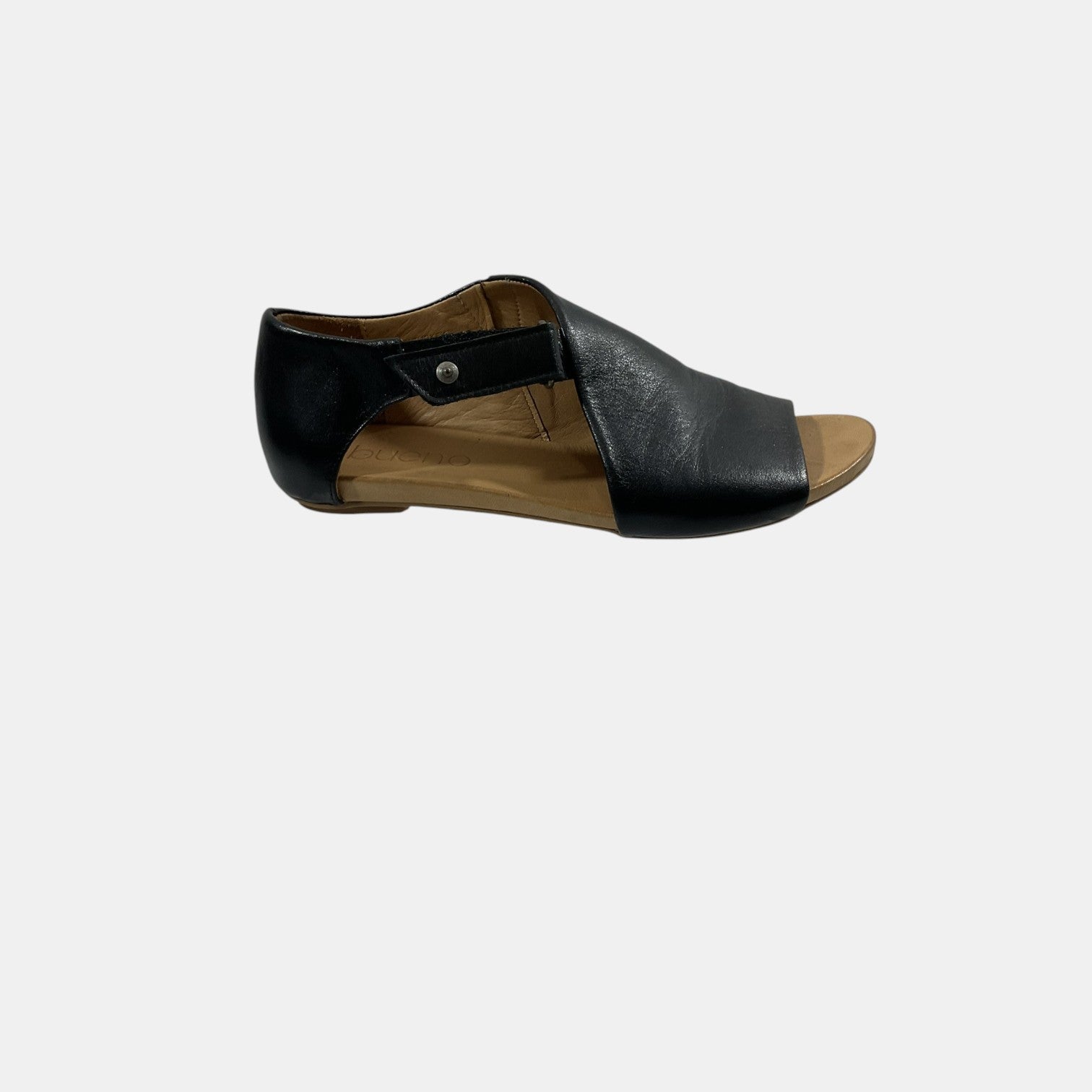 black snap close sandal on a white background