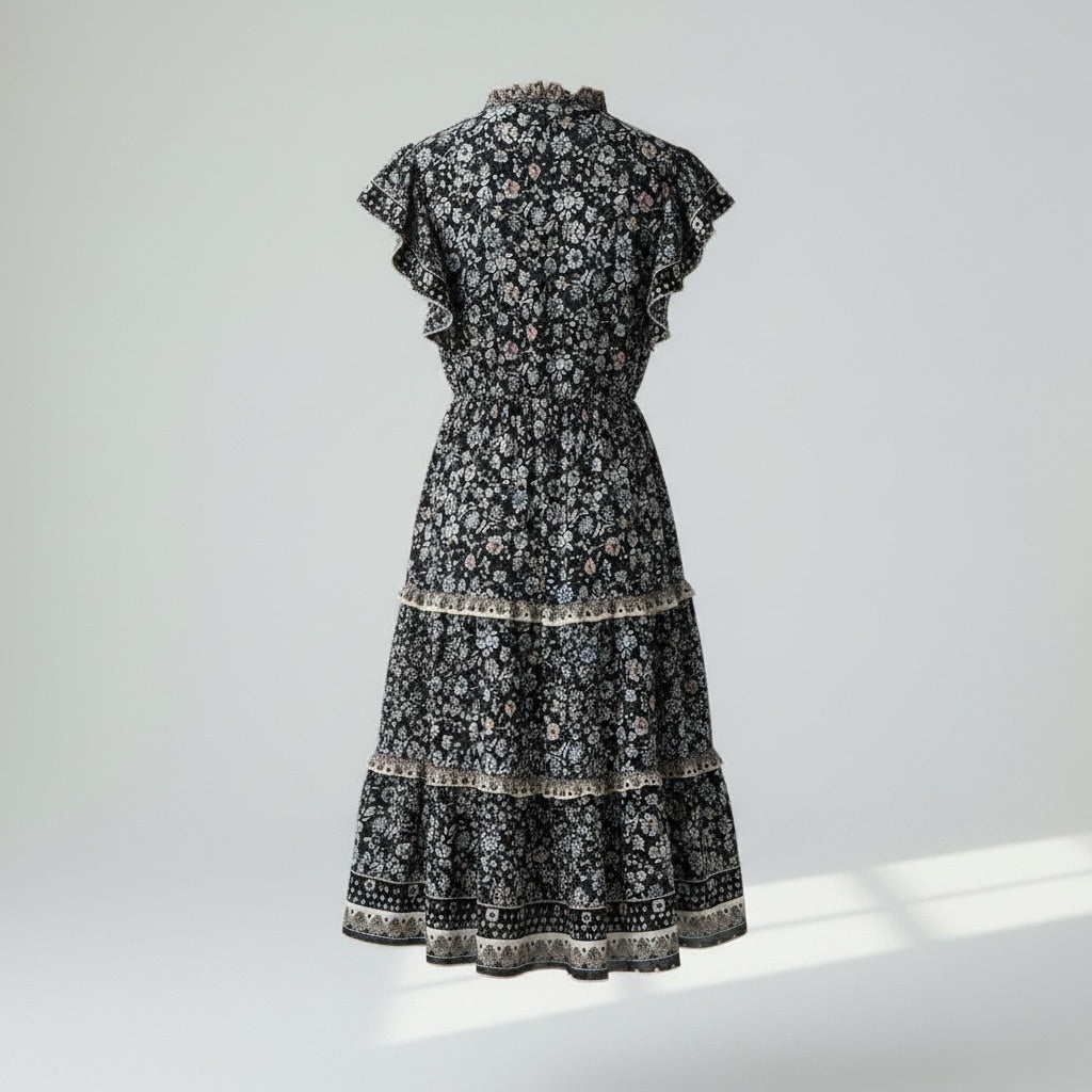 Black floral dress on a white background